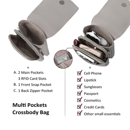 befen Real Leather Small Cell Phone Crossbody Bags for Women, Women's Shoulder Purse Handbags with RFID Blocking Wallet Beige Grey
