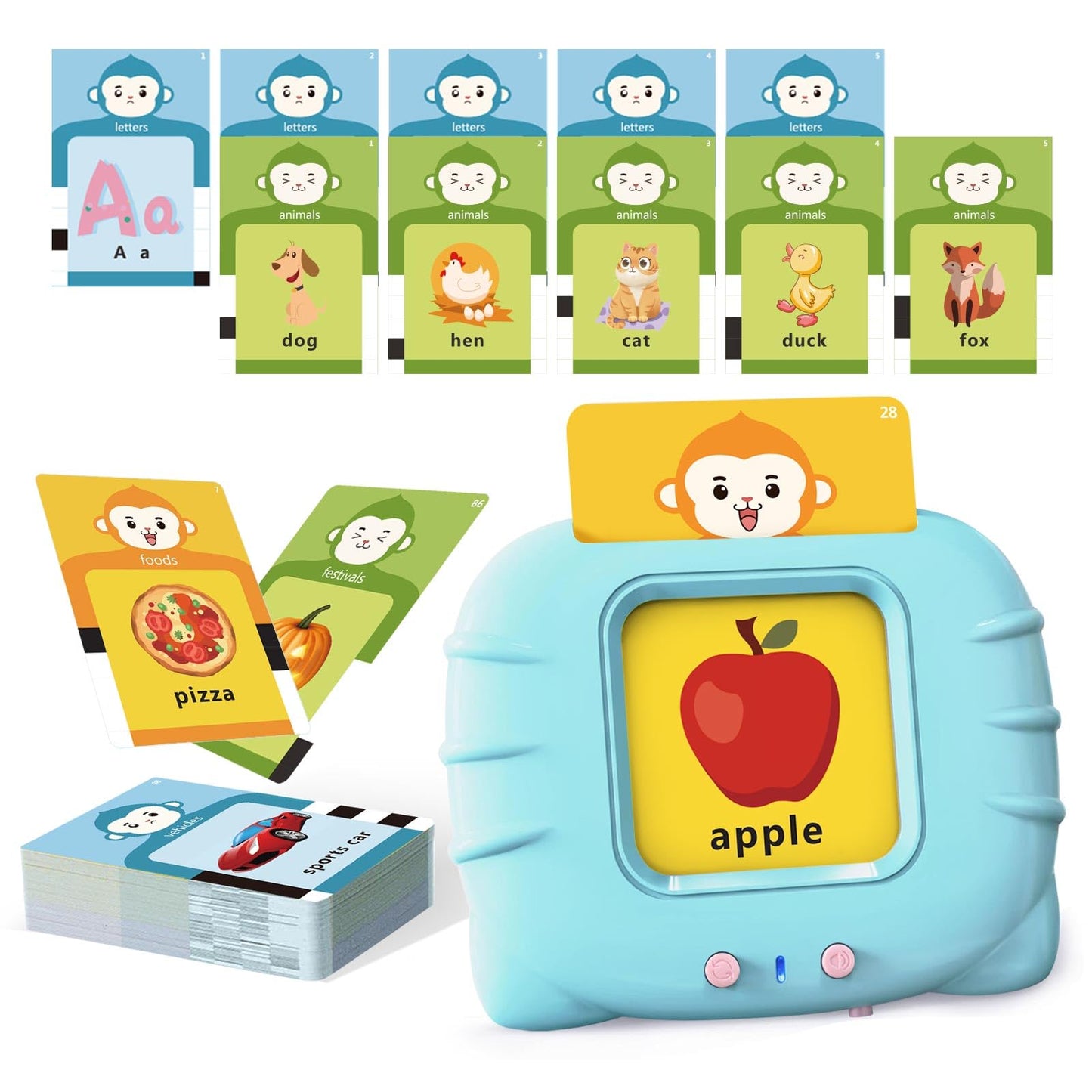 U-LEARNER Talking Flash Cards for Toddler 1 2 3 4 Year Olds, ABC Flash Cards for Toddlers 2-4, Montessor, Autism Sensory, Speech Therapy Toys, Birthday Gift for Boys and Girls, 296 Pro Words Blue