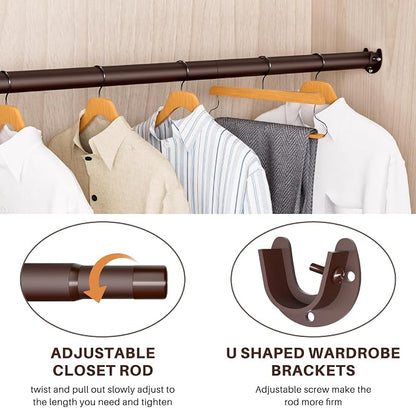 SUTINE Closet Rod - Closet Rods for Hanging Clothes, 17 to 82 inch Adjustable Closet Hanging Rod, Heavy Duty Clothes Rod Clothing Bar, Closet Poles for Hanging Clothes for Wardrobes, Shower Curtain