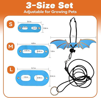 Dinosaur Wing Leash Harness for Bearded Dragons - 3-Size Adjustable Reptile Harness Set, Safe Escape-Proof Design for Lizards, Geckos, Iguanas & Small Pets (Blue)
