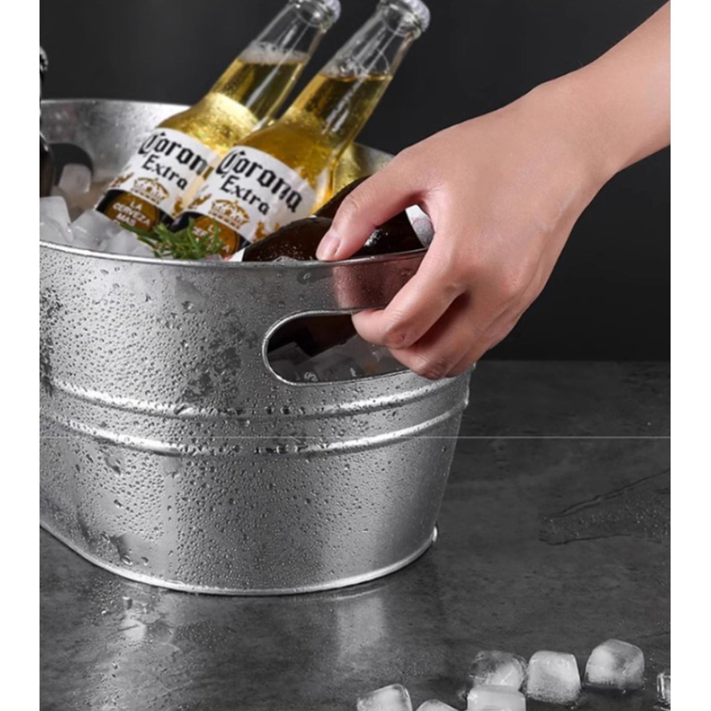 3 Gallon Galvanized Tub Beverage Tubs, Metal Ice Buckets for Cocktail Bar Wine Beer Drink Buckets with Handles Large Tub Ice Bucket for Parties (Silvery)