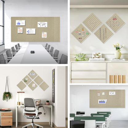 Large Cork Board for Office, 8 Pack Felt Wall Tiles with Slat Wall Paneling and Safe Removable Adhesive Tabs, Felt Bulletin Board Pin Board Cork Boards for Walls - Tan