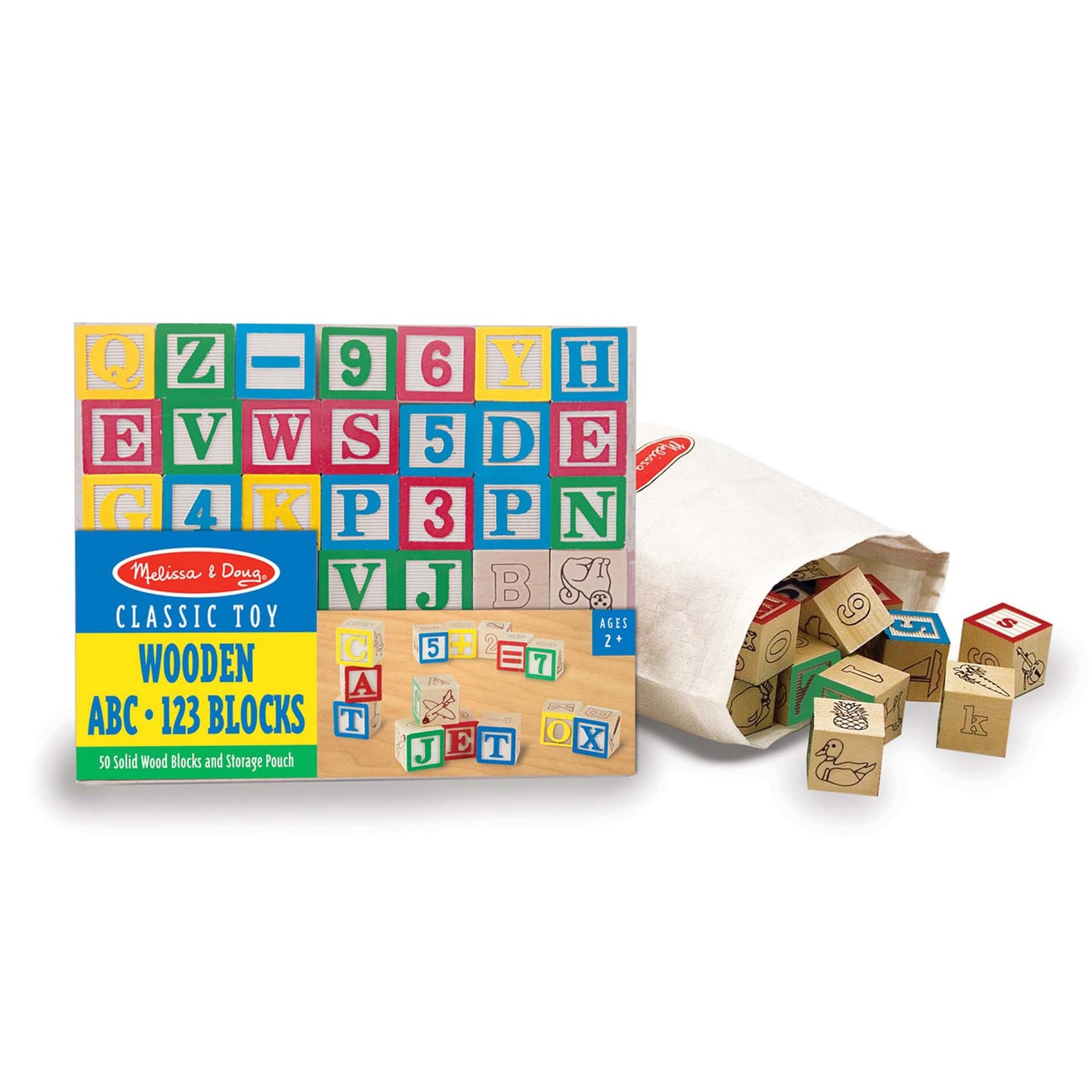 Melissa & Doug Deluxe Wooden ABC/123, 50-Piece Set of Classic Letter & Number Wooden Blocks (1” x 1”) with Storage Pouch, Sorting & Stacking Toys for Kids Ages 2+ (Pack of 12)