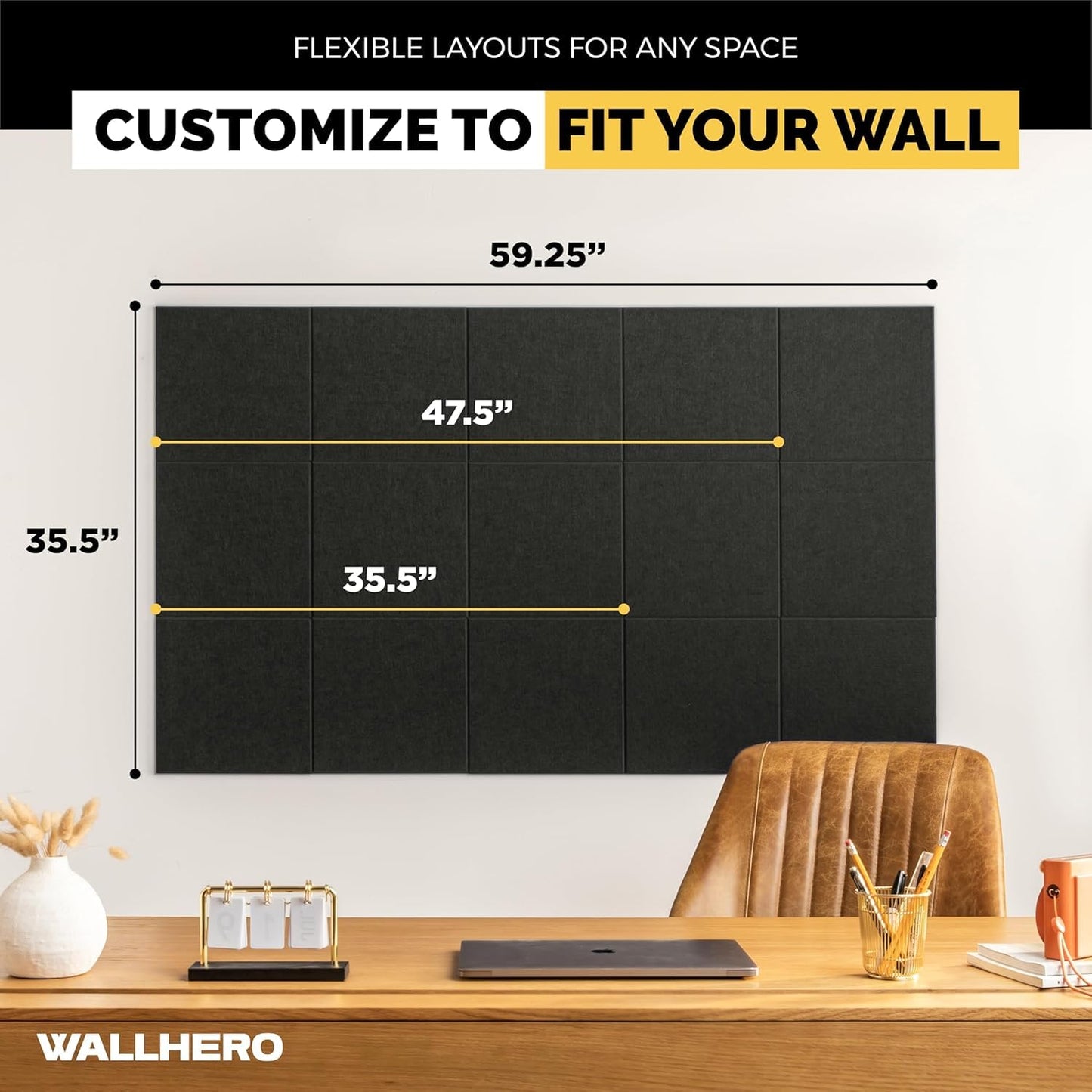 WALLHERO Vision Board - Large Cork Board for Walls 59" x 36", Black Bulletin Board | 15 Pack Felt Wall Tiles | Cork Boards for Office Pin Board Tack Board Cork Boards