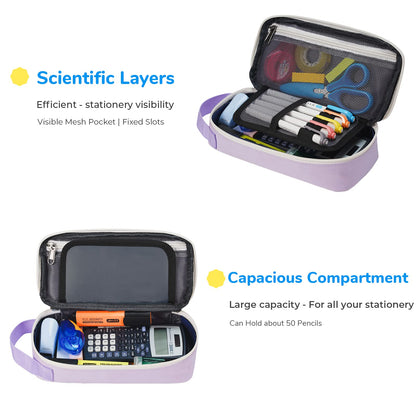 ECHSRT Pencil Case for Men Women, Large Pen Bag for Adults, Portable Pencil Pouch Aesthetic with Handle, Zipper Cases for Office Organizer Purple for Girls