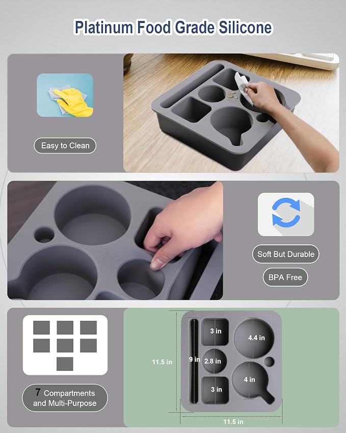 Couch Cup Holder Tray, Bonfixe Stable Couch Caddy for Bed and Sofa, Upgraded Capacity Health-Friendly Silicone Anti-Spill Drink Holder Organizer for Snacks Beverage (White-Gray)