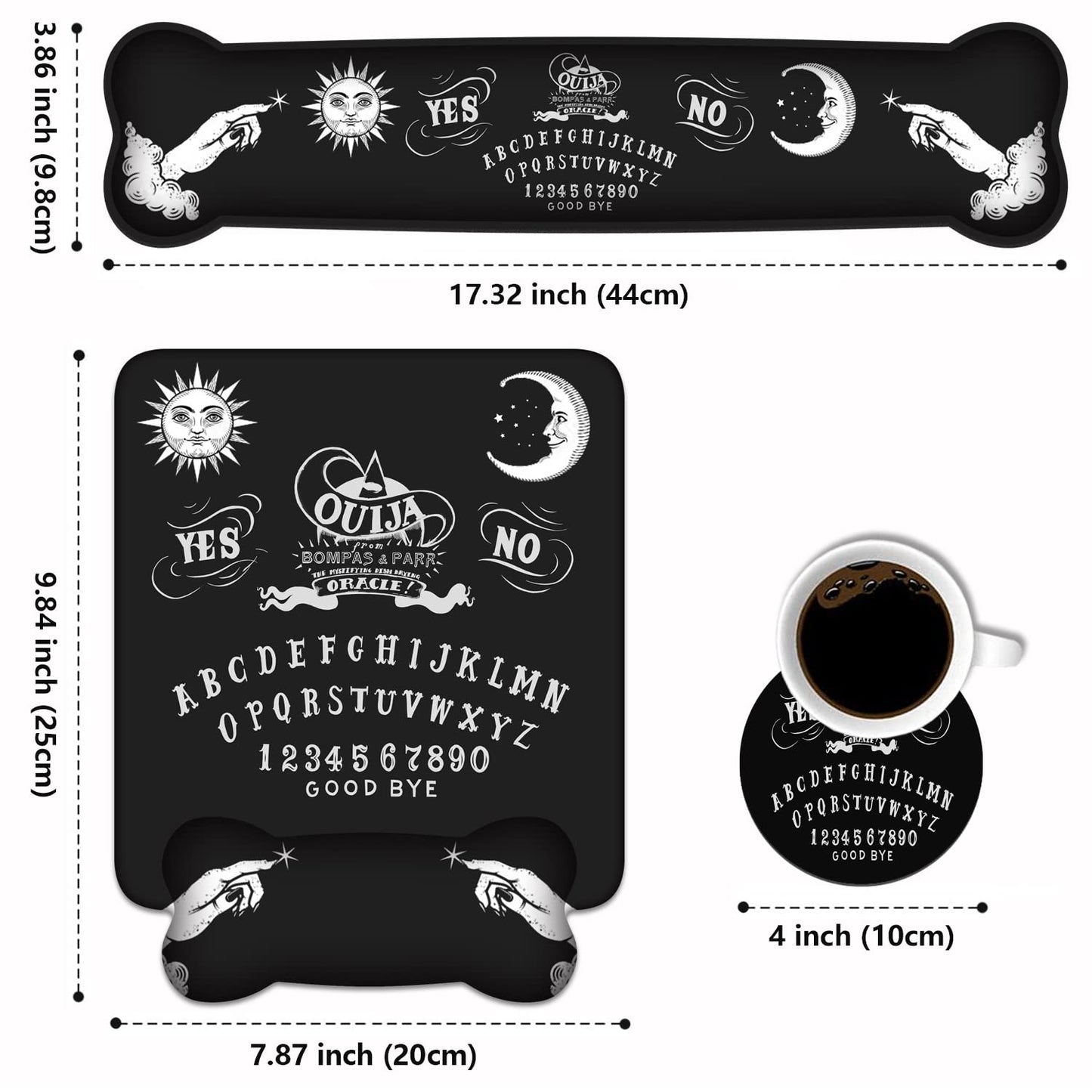 Wrist Rest Support Ergonomic Gel Mouse Pad & Memory Foam Keyboard Set, Non-Slip Rubber PU Base for Home Office Working Studying Easy Typing & Pain Relief, Ouija Board
