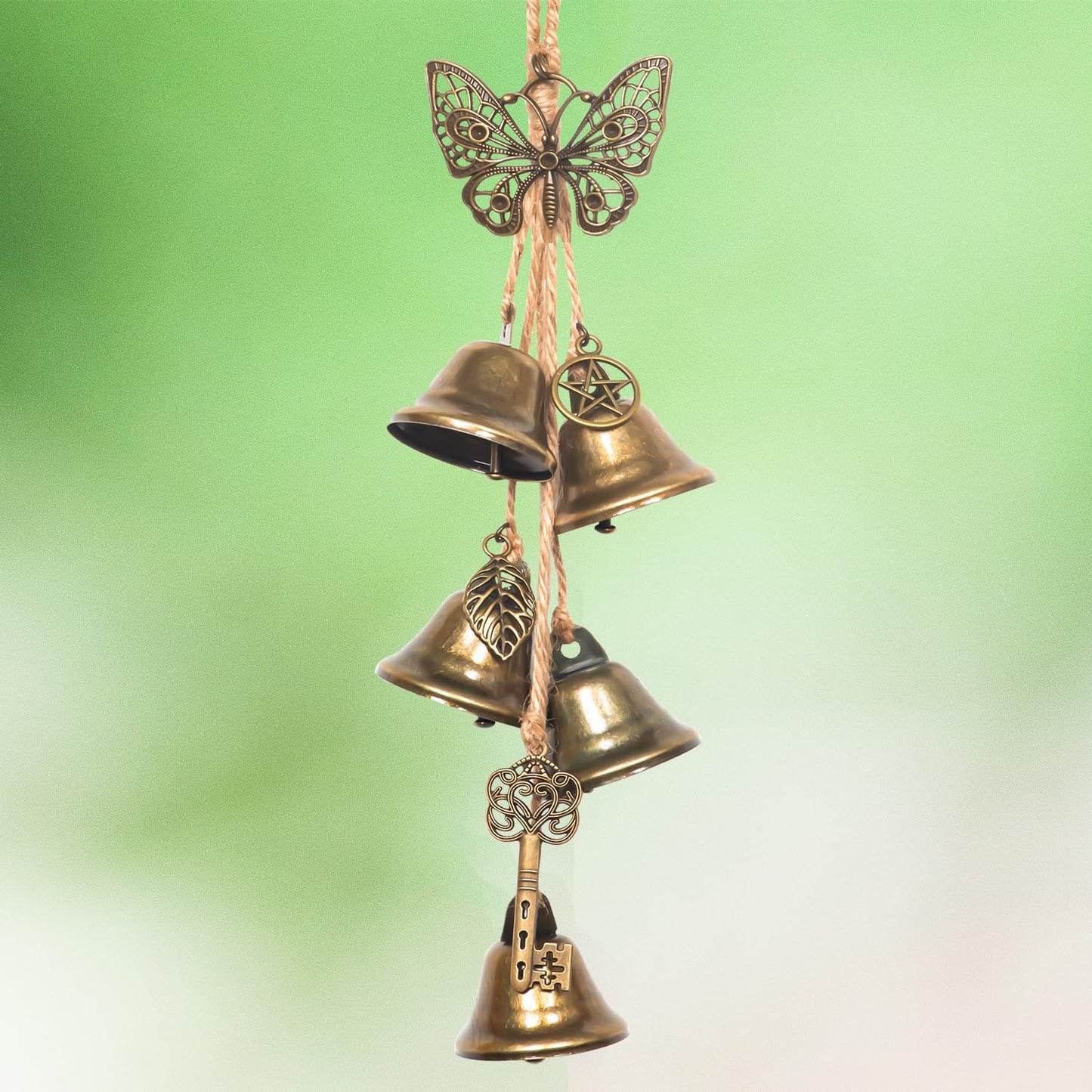 2PCS Witch Bells for Door Knob Protection,Witch Bells Door Hanger Pagan Bell,Hanging Witch Bell Wiccan Magic Wind Chimes for Home Protection(Butterfly Bell Set)