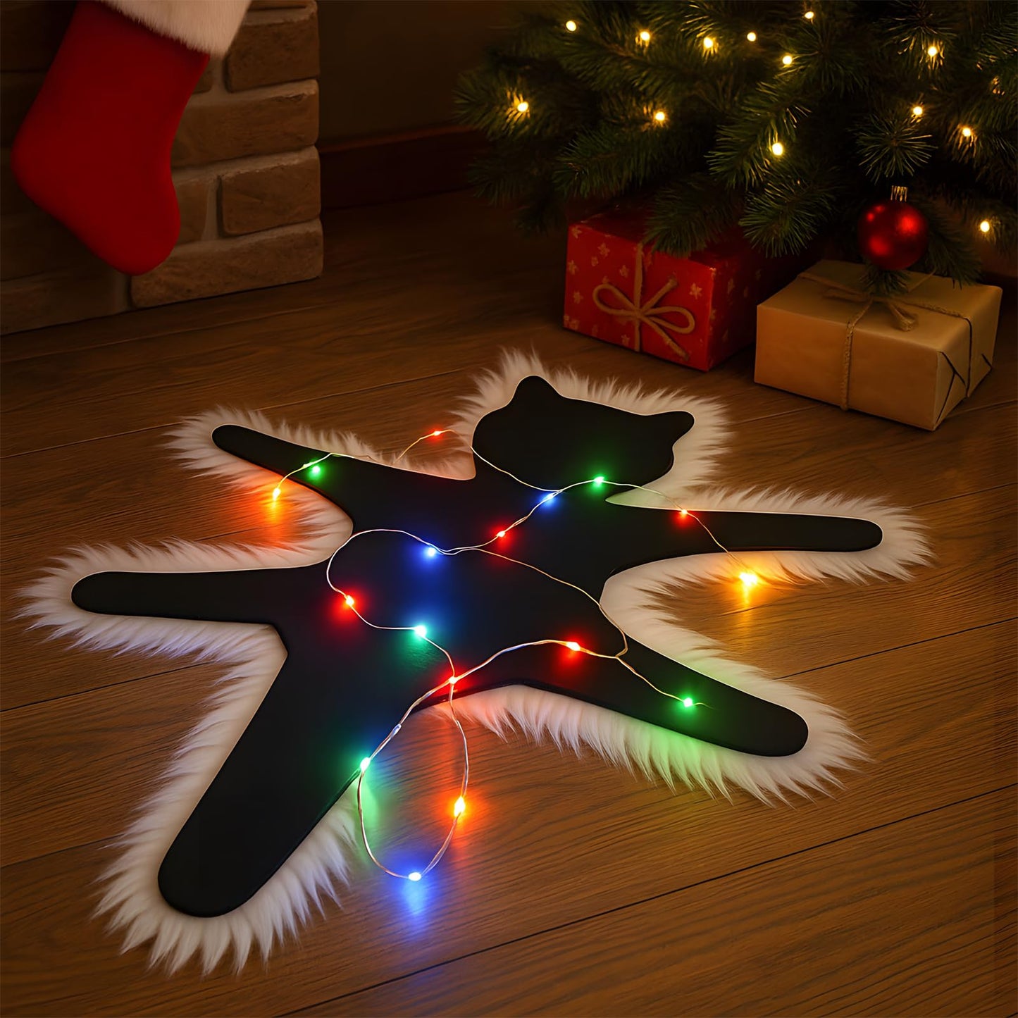 Funny Light Up Cat Rug with Multi-Color Flashing Lights | Holiday Party Decoration Mat | Battery Powered | Machine Washable Halloween (20"x24")
