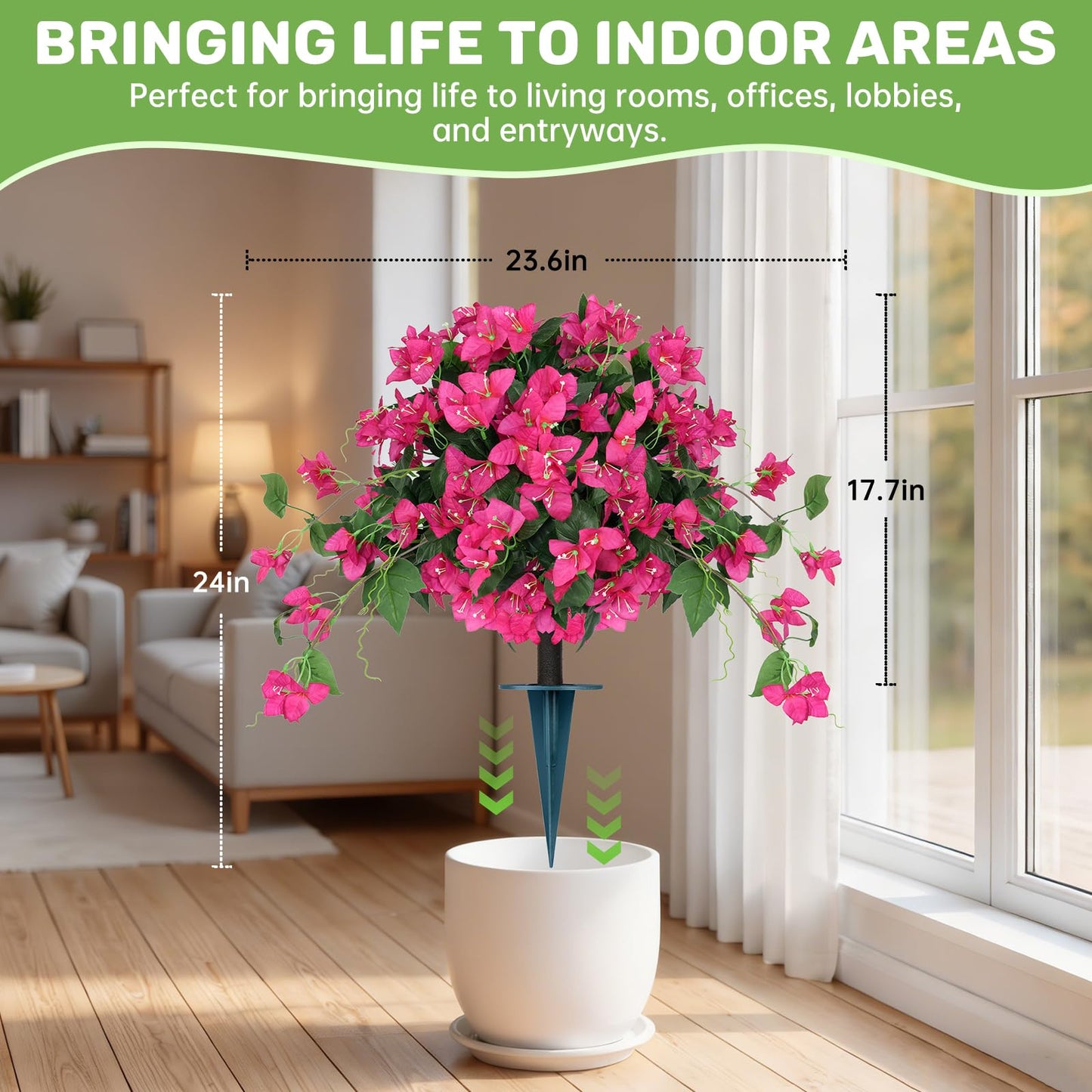 2Pack Artificial Bougainvillea Topiary Ball for Outdoor, Fake Silk Flowers Plants Bushes with Ground Spike, Faux UV Resistant Shurbs Trees for Outside,Front Porch,Patio,Balcony Decor