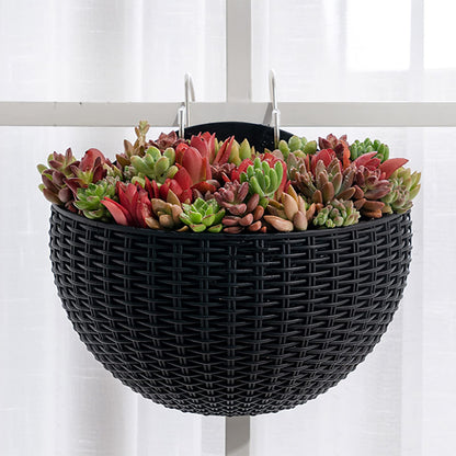 Hanging Planter Pot, Wall and Railing Hanging Planters with S Hooks, Half Round Imitation Rattan European Style Wall Flowerpot Rustic Decorative Flower Basket for Home Balcony Garden(#26*20.5cm Green)