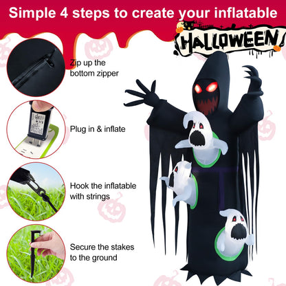 HZGDEJTG 8ft Harvester with Runaway Ghost on Chest Halloween Inflatable Outdoor Decoration, Yard Decorations with LED Lights for Outdoor Lawn, Garden, Home Holiday Party