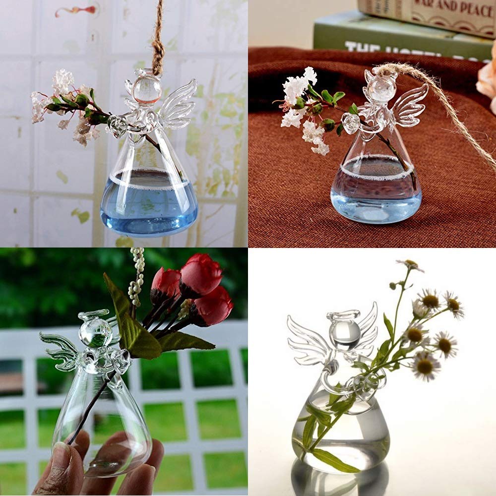 Sziqiqi Clear Glass Guardian Angel Vases Bulk for Hanging Vases for Buds Cuttings Greenery Hydroponic Plant Containers Room Ornaments Bautizo Decorations 3.5inch/12Pcs