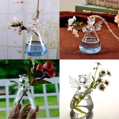 Sziqiqi Clear Glass Guardian Angel Vases Bulk for Hanging Vases for Buds Cuttings Greenery Hydroponic Plant Containers Room Ornaments Bautizo Decorations 3.5inch/4Pcs