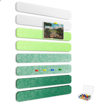 8-PCS 13"×2" Felt Bulletin Board Strips with Thumbtacks, Self-Adhesive Felt Strips, Suitable for Office, Classroom, and Home Decoration, Can Be Used to Stick Notes, Photos, and Memos(Multi-Green)
