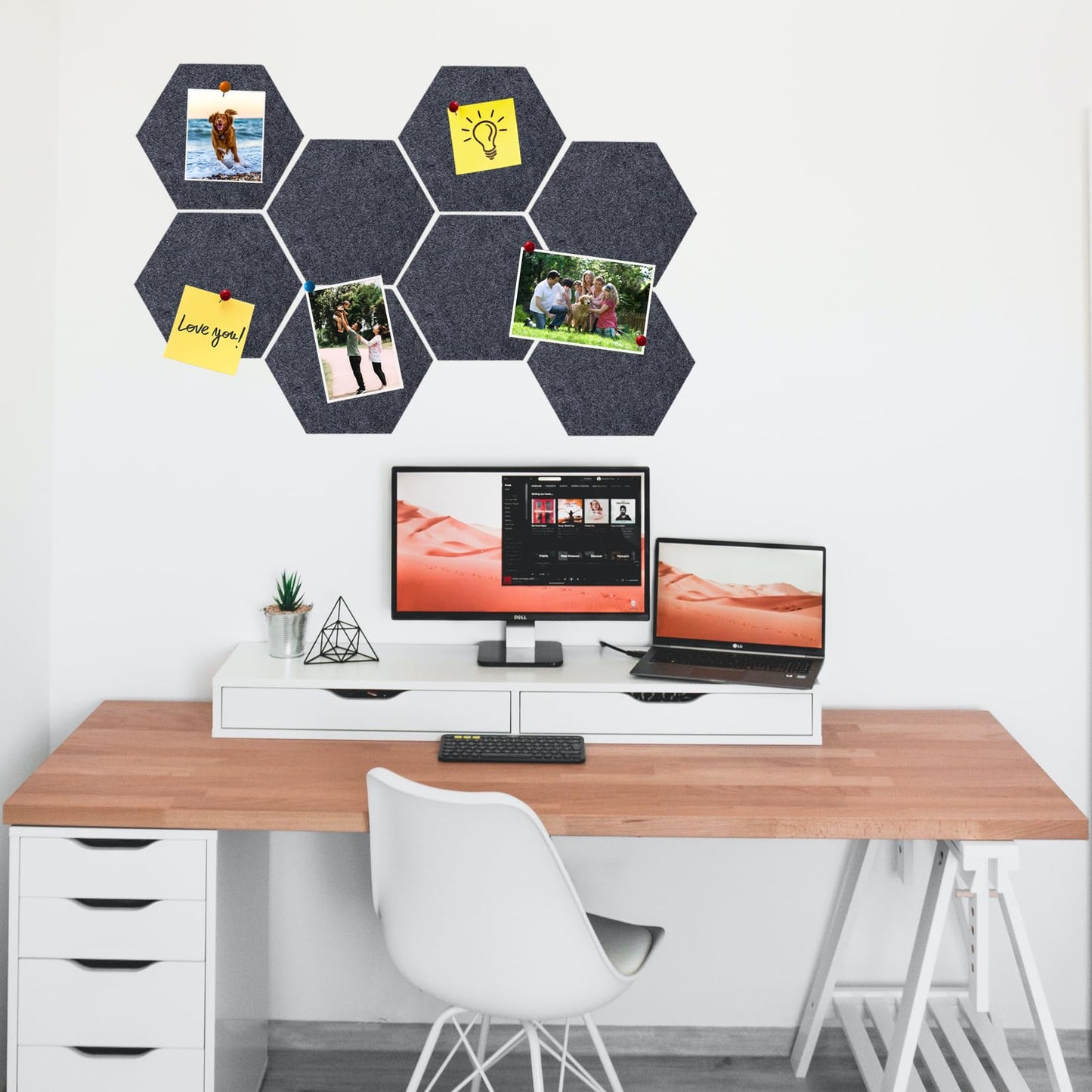 HULAVO 8 Pcs Hexagon Felt Cork Bulletin Board Tiles, Self Adhesive DIY Bulletin Board Pin Board for Office School Home Wall Decor Memos Photos Display(Deep Grey)