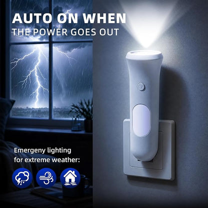 ROSSEX 4 in 1 Emergency Lights for Home Power Failure, 2 Pcs Rechargeable LED Flashlight Plug in Wall, Automatic Turn-On Power Outage Night Light Flashlight for Hurricane Preparedness Items