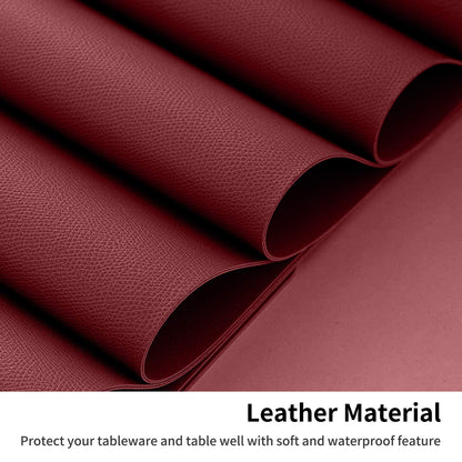 Herda Red Leather Placemats, Premium Quality Wine Red Table Mats Set of 4, Elegant Burgundy Dining Mats Heat resistant Wipeable Washable Indoor Outdoor Place Mat 4 Set, Thick Non-Slip Modern Table Mat