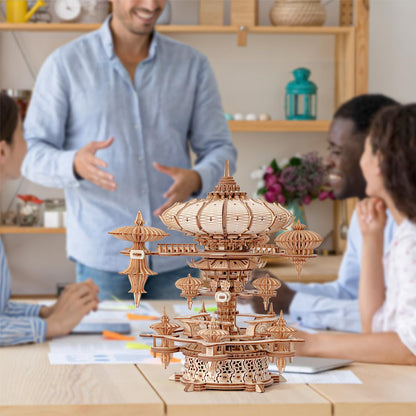 RUIFAM 3D Wooden Puzzles for Adults, SkyCity Music Box Model Kit, 600+ Pcs Cityscape Design, Challenging Mechanical DIY Craft, STEM Toy and Unique Gift for All Occasions