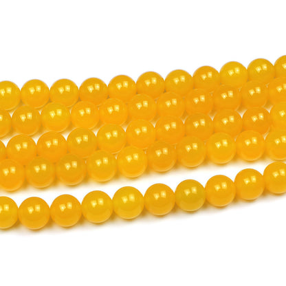 MJDCB 7A Round Natural Yellow Agate Beads Stone Loose Beads for Necklace Bracelet Charms Jewelry Making 15" (10mm)