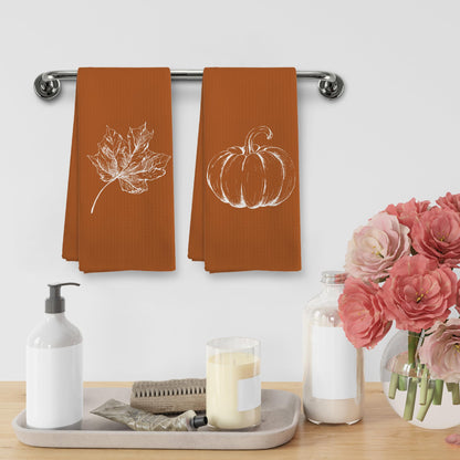XNXLDYLH Fall Autumn Pumpkin Kitchen Towels and Dishcloths Sets of 2, Fall Burnt Orange Thanksgiving Pumpkin Decor Dish Hand Tea Towels Gifts for Bathroom Kitchen, Aesthetic Fall Harvest Decor,16x24In
