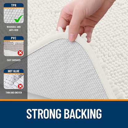 OLANLY Small Bathroom Rugs 24x16, Extra Soft Absorbent Chenille Bath Rugs, Rubber Backing Quick Dry, Machine Washable Bath Mats for Bathroom Floor, Tub and Shower, Home Decor Accessories, Ivory