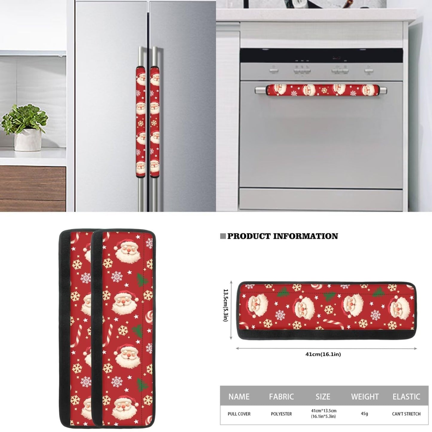 Yatixapu Santa Claus 6Pcs Refrigerator Door Handle Cover, Washable Kitchen Appliance Decor Handles Fridge Oven Microwave Dishwasher Antiskid Protector Keep Off Fingerprints Food Stains