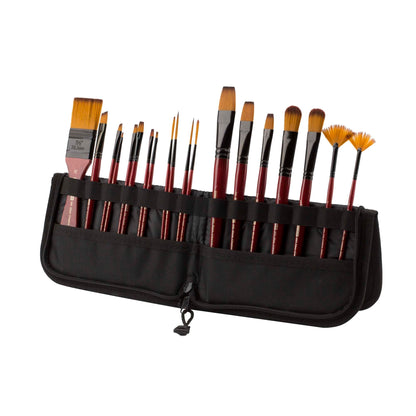 Creative Mark Folding Paint Brush Easel & Travel Case 9" Long - Compact Brush Holder Organizer for Short Handled Paintbrushes - Durable Paint Brush Bag for Storage - Holds up to 20 Brushes