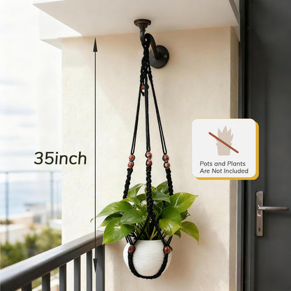 HOREAKHJ 35 Inch Macrame Plant Hanger, Large for up to 15 Inch Pot Extra Long Hanging Planter Holder Basket with Wood Beads for Indoor Outdoor Home Decor (Black, 1-Pack)