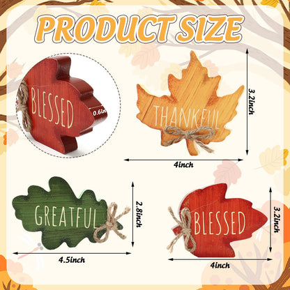 FYSUIMU 3 Pcs Fall Leaves Wood Table Sign Maple Leaf Thankful Tiered Tray Decor Thanksgiving Table Centerpieces Blessed Grateful Wooden Blocks for Autumn Home School Office Desk Decor