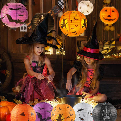 10PCS Halloween Paper Lanterns, Hanging Jack-O'-Lantern Spider Skeleton Pumpkin for Halloween Party Decor, Indoor & Outdoor Spooky Home Decor - 10 Inches