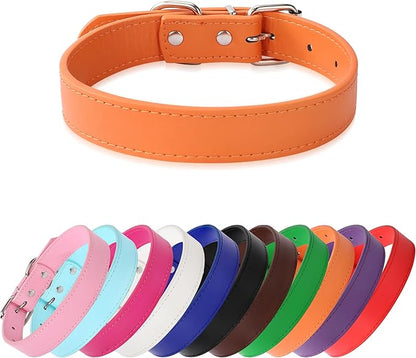 Orange Soft Leather Dog Collar for Small,Medium, Large Dog, Comfortable and Adjustable (Wide: 0.55'' for Dog's Neck: 9''~12'', Orange, S)
