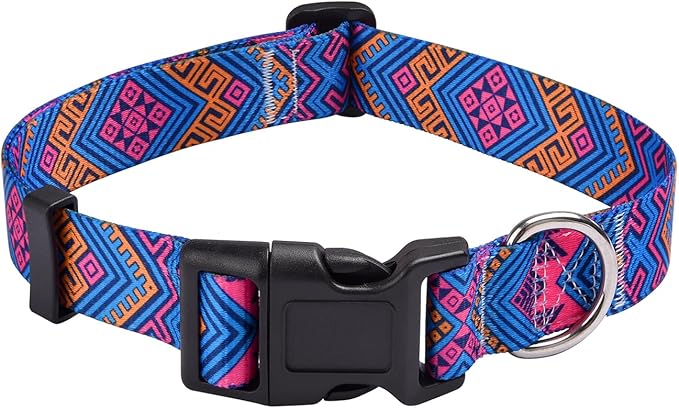 MarukoPet Dog Collar, Adjustable for Small Medium Large Dogs Puppy, Cute Design with Bohemia Floral Tribal Geometric Patterns Boys Girls Dog Collar(Orange Ethnic Style-XS)