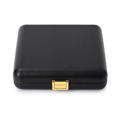 Oirlv Black Leather Jewelry Set Box with Gold Clasp, Luxury Velvet Lined Organizer for Rings, Necklaces & Earrings