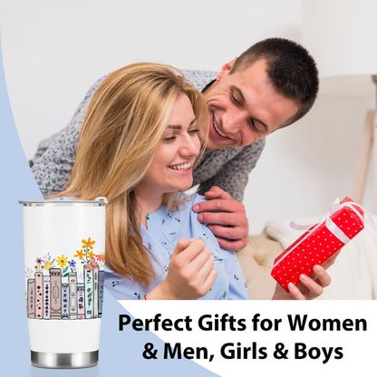 Book Lovers Gifts, Tumbler, Cute Stainless Steel Coffee Mug with Lid, 20 oz Insulated Thermal Cup Birthday Christmas Halloween Reading Book Accessories, Librarian Gifts for Women Daughter Wife