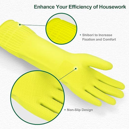 DABOGOSA Mamison 2 Pairs Reusable Waterproof Household Dishwashing Cleaning Rubber Gloves, Non-Slip Kitchen Glove (Green, Medium (Pack of 2))