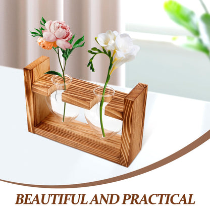 GLSTOY Glass Hydroponic Planter Vase with Wooden Stand, Heart-Shaped Glass Terrarium for Indoor Plants, Desktop Flower Pot for Home and Office Décor