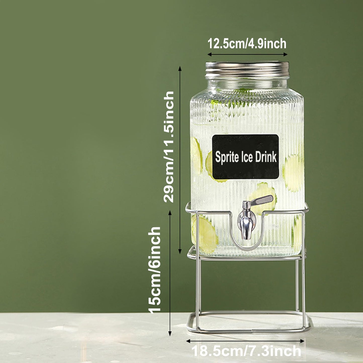 Lulonpon 6L(1.6 Gallon) Glass Drink Dispenser, Beverage Dispenser with Stainless Tap, Glass Water Juice Dispensers with Metal Stand, Water Jug with Tap Perfect for Parties,Weddings,Birthdays