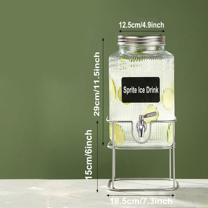 Lulonpon 6L(1.6 Gallon) Glass Drink Dispenser, Beverage Dispenser with Stainless Tap, Glass Water Juice Dispensers with Metal Stand, Water Jug with Tap Perfect for Parties,Weddings,Birthdays