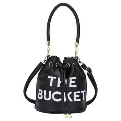 JQAliMOVV Mini Leather Bucket Bags for Women Drawstring Bucket Purse Crossbody Handbags Hobo Bag (Black)