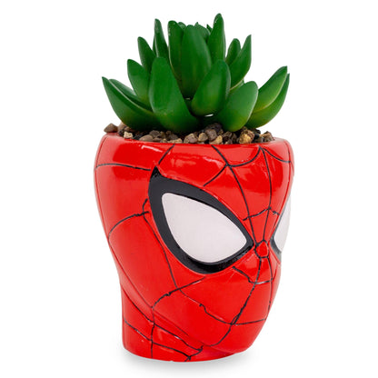 Marvel Comics Spider-Man Web-Head 3-Inch Ceramic Mini Planter with Artificial Succulent | Small Flower Pot, Faux Indoor Plants