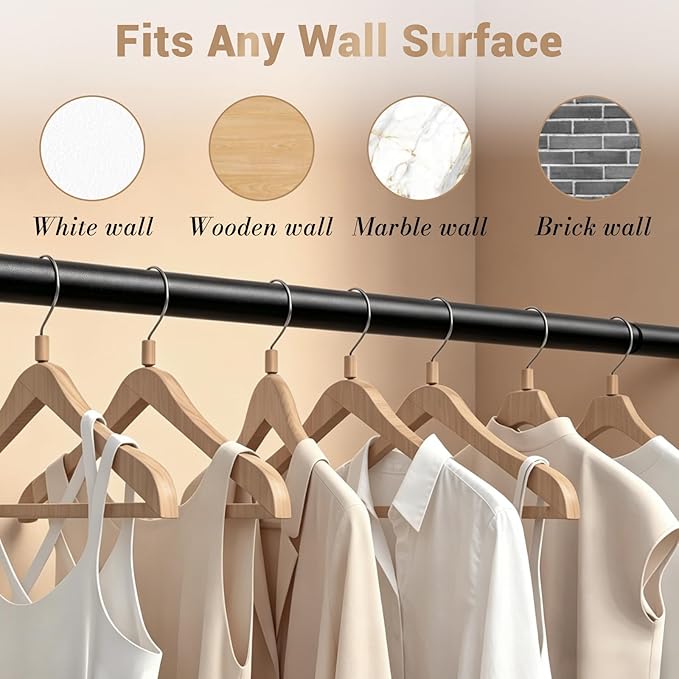 Closet Rod Adjustable 17 to 28 Inch, 1-1/4” Diameter, Closet Rods for Hanging Clothes, Stepless Metal Heavy Duty Hanging Rod for Closet Wardrobes Laundry RV (Black)