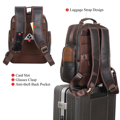 TIDING Leather Backpack 15.6 inch Laptop Backpack Vintage Business Travel Bag Large Capacity Daypacks