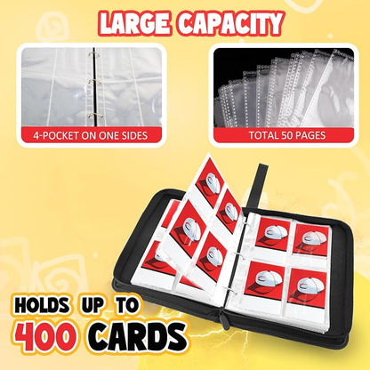 Premium Collectible Trading Card Albums，Card Binder Fits 400 Cards with 50 Removable Sleeves，Display Game Card Case book Holder, Boys Hats Themes
