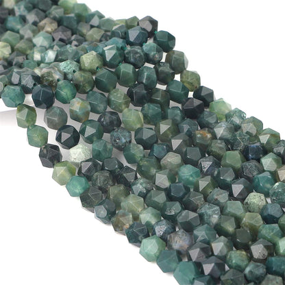 BEADIA Faceted Natural Moss Agate Stone Round Beads 6mm 36cm/Strand for Jewelry Making