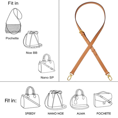 BMBMLV Vachetta Leather Strap Adjustable Crossbody Strap for Small Bags Pochette Mini NM Eva Favorite PM MM Nano Speedy(Honey Light Yellow)