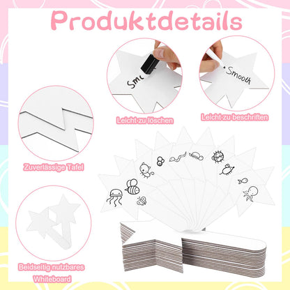 18 PCS Star Shape Dry Erase Answer Paddles Handheld Double Sided Paddles Mini White Boards with 18 Black Markers 6 Erasers, Dry Erase Signs for Teaching Office Meeting Voting Bridal Shower Games