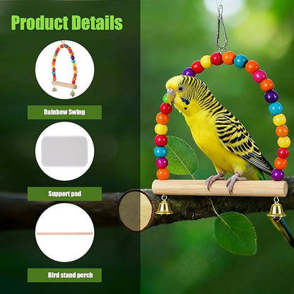 Portable Parrot Travel Cage Carrier with Small Swing Toy&Cage Colorful Toys Set Small Bird Parakeet Bag with Standing Perch Bird Carry Transport Bag (Green, Carreir/Swing)