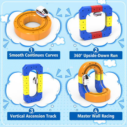 3D Anti-Gravity Electric Train Set for Kids Ages 4-8 - 92 PCS Flexible DIY Race Track Building Toy (60 Track Blocks, 2 Motorized Trains), STEM Educational Birthday Gift for Boys Girls