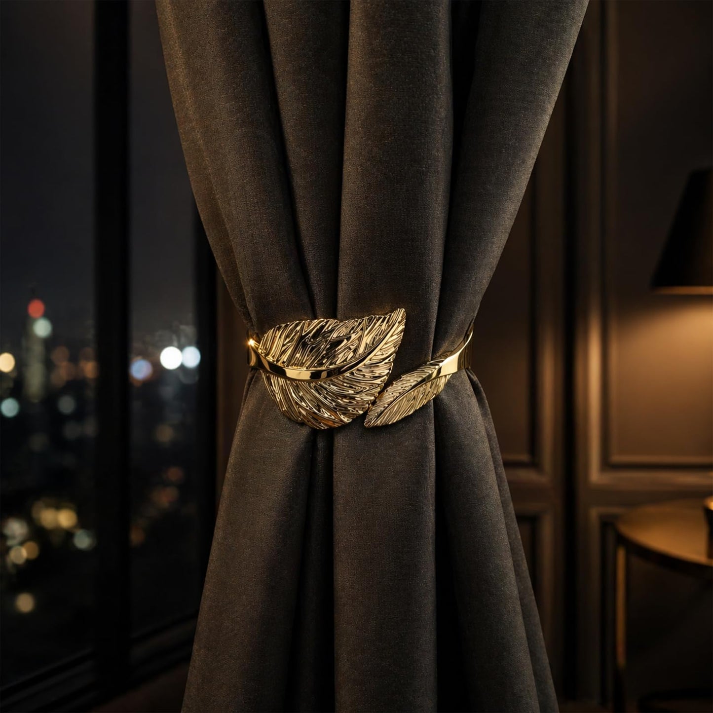 Curtain Tiebacks 2Pcs Curtain Ties Elegant Feather Curtain Tie backs Premium Alloy Spring Curtain Clips No Drilling Curtain Ties for Modern Luxury French Nordic Minimalist Home Decor Curtain Holdbacks